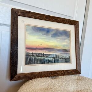 Vintage Beach Dunes Sunset Orig Watercolor Painting Signed M.E. Whitehill 1983